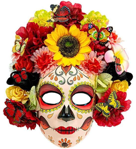 Widmann SRL Masker dag van de doden met zonnebloemen en gekleurde bloemen Lotte