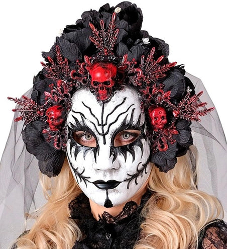 Widmann SRL Masker met zwarte rozen en sluier dode koningin Luuk