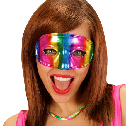 Widmann SRL Metallic kleurig regenboog masker
