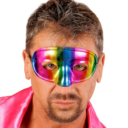 Widmann SRL Metallic kleurig regenboog masker