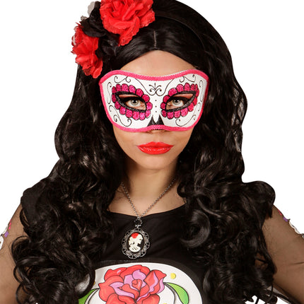 Widmann SRL Mexicaanse oogmaskers roze met zwart