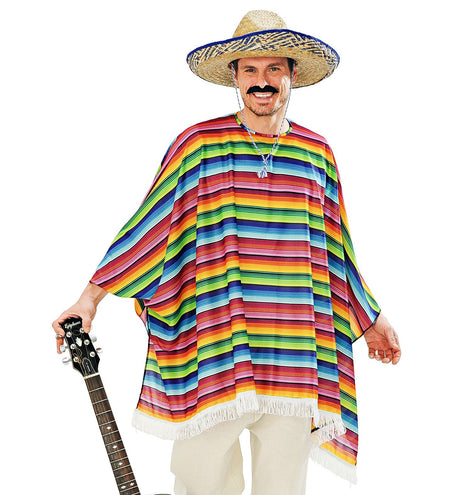 Widmann SRL Mexicaanse poncho regenboog met sombrero