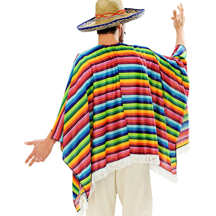 Widmann SRL Mexicaanse poncho regenboog met sombrero