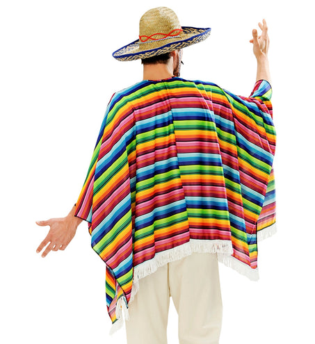 Widmann SRL Mexicaanse poncho regenboog met sombrero