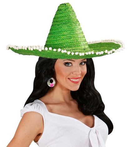 Widmann SRL Mexicaanse sombrero groen met bolletjes
