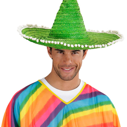 Widmann SRL Mexicaanse sombrero groen met bolletjes