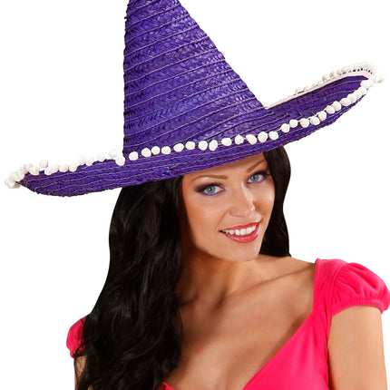 Widmann SRL Mexicaanse sombrero paars met bolletjes