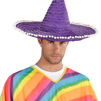 Widmann SRL Mexicaanse sombrero paars met bolletjes