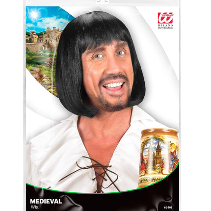 Widmann SRL Middeleeuwse pruik zwart heren