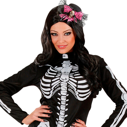 Widmann SRL Mini hoge hoed met tule en schedel