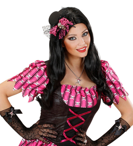 Widmann SRL Mini hoge hoed met tule en schedel