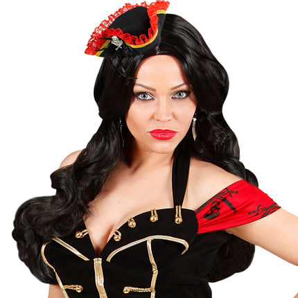 Widmann SRL Mini piraten driesteek hoedje met kant