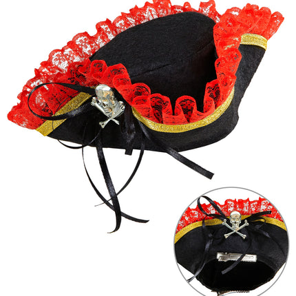 Widmann SRL Mini piraten driesteek hoedje met kant