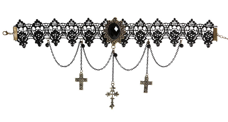 Widmann SRL Mooie zwarte halsband met parels en kruizen