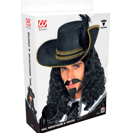 Widmann SRL Musketier pruik zwart compleet