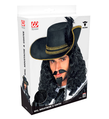 Widmann SRL Musketier pruik zwart compleet