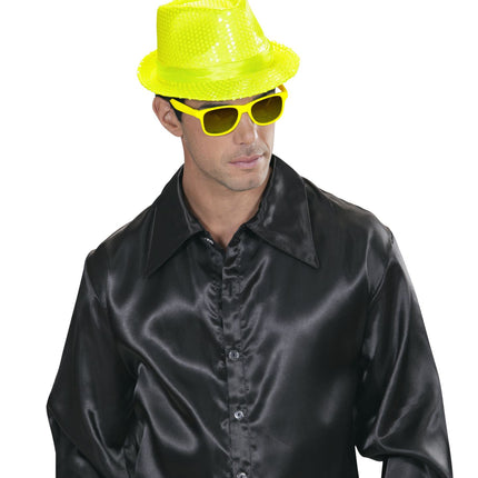 Widmann SRL Neon gele hoed met glitters