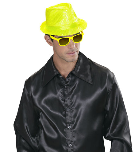 Widmann SRL Neon gele hoed met glitters