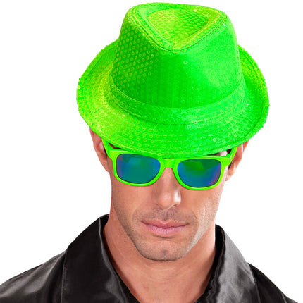 Widmann SRL Neon groene glitter hoed