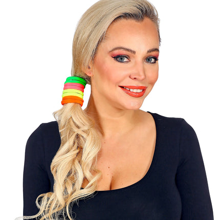 Widmann SRL Neon kleurige haar elastiekjes jaren 80