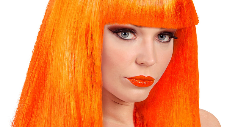 Widmann SRL Neon oranje pruik showgirl