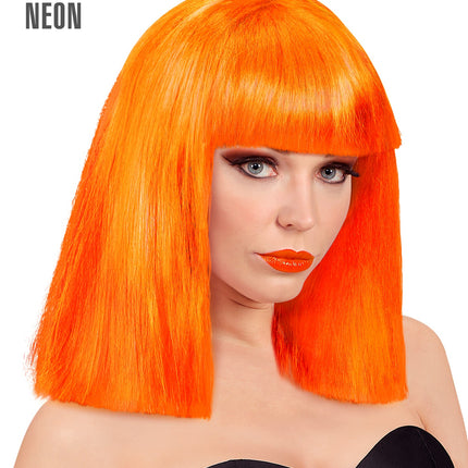 Widmann SRL Neon oranje pruik showgirl