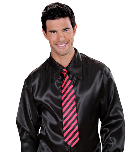Widmann SRL Neon stropdas roze zwart gestreept