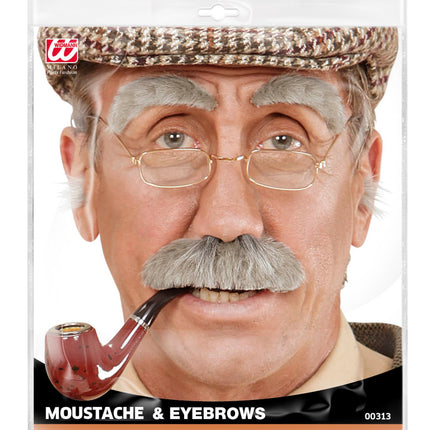 Widmann SRL Nep snor en wenkbrauwen grijs