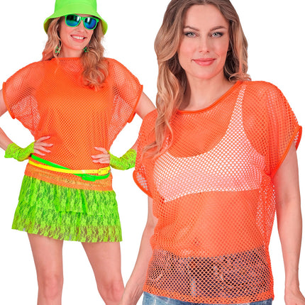 Widmann SRL Net shirt lang neon oranje