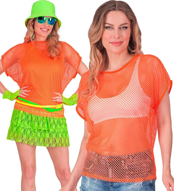 Widmann SRL Net shirt lang neon oranje
