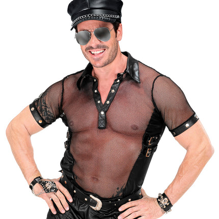 Widmann SRL Net t-shirt man zwart lederlook