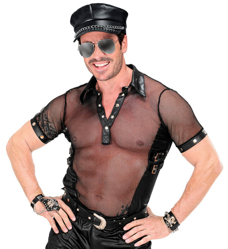 Widmann SRL Net t-shirt man zwart lederlook