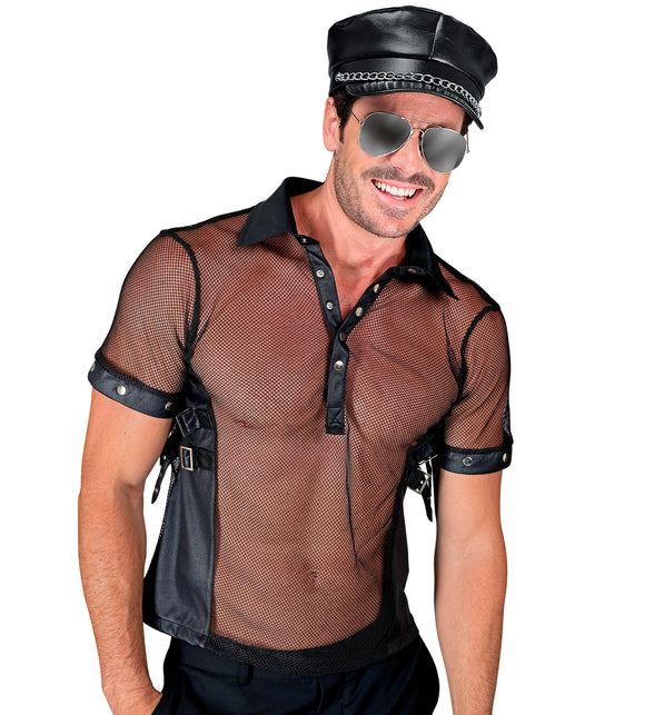 Widmann SRL Net t-shirt man zwart lederlook