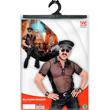 Widmann SRL Net t-shirt man zwart lederlook