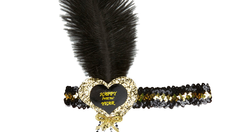 Widmann SRL Nieuwjaars haarbandje zwart met veertje