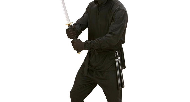 Widmann SRL Ninja pak heren zwart met kapmantel, broek, riem, masker, arm en been banden