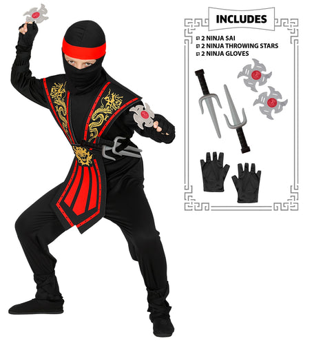 Widmann SRL Ninja pak kinderen Kombat rood