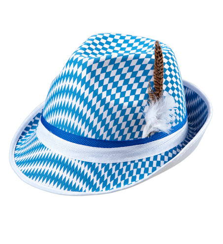 Widmann SRL Oktoberfest gleufhoed met veer blauw wit