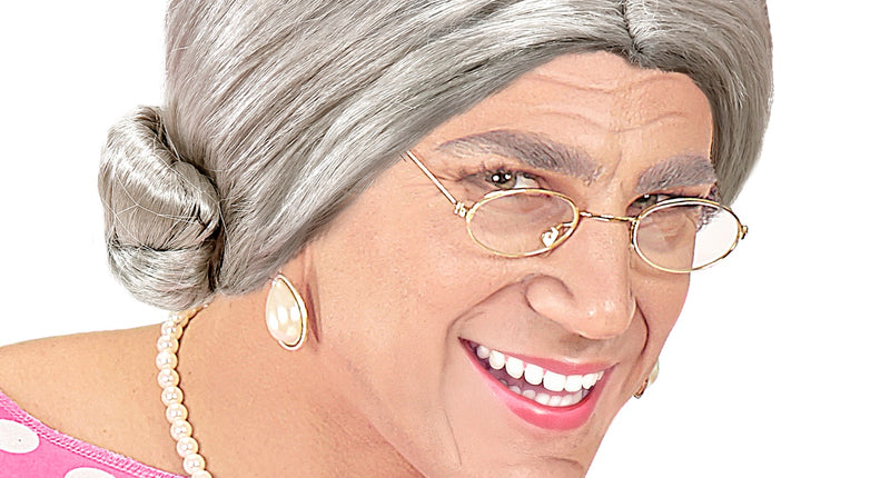 Widmann SRL Oma pruik grijze haren met knotje