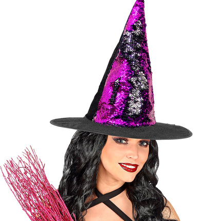 Widmann SRL Omkeerbare heksenhoed paars/zilver