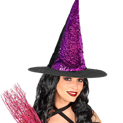 Widmann SRL Omkeerbare heksenhoed paars/zilver