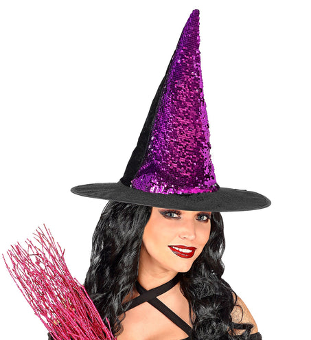 Widmann SRL Omkeerbare heksenhoed paars/zilver