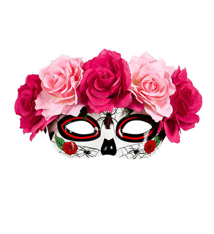 Widmann SRL Oogmasker Dia De Los Muertos met roze bloemen.