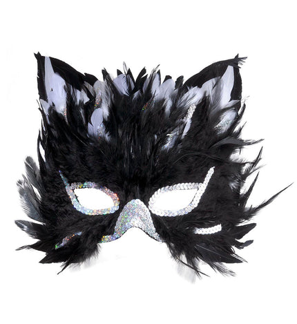 Widmann SRL Oogmasker kat met veertjes