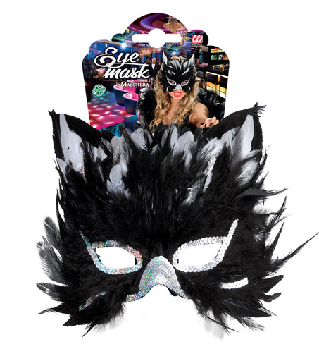 Widmann SRL Oogmasker kat met veertjes