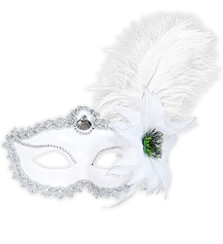 Widmann SRL Oogmasker wit met veer