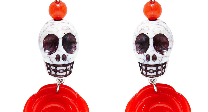 Widmann SRL Oorbel witte schedel en rode roos