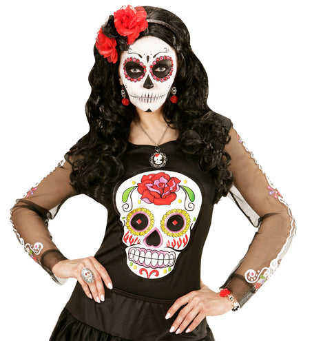 Widmann SRL Oorbel witte schedel en rode roos