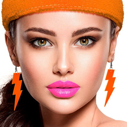 Widmann SRL Oorbellen jaren 80 bliksem neon oranje