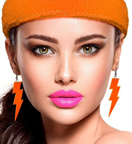 Widmann SRL Oorbellen jaren 80 bliksem neon oranje